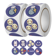 메리롱 귀염뽀짝 인스 구디백 다꾸 데코 스티커 벌크 500P, 2롤, 퍼플 해피