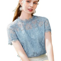 롱디프 레이스 반팔 블라우스 하늘비즈 C31 R568W350