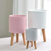 필플랜트 원형 도자기 우드다리 우드스탠드 화분, 우드다리 20호(XL)-화이트