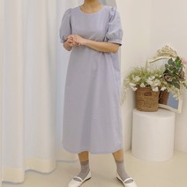 시아 여름 반팔 롱 원피스 퍼프 린넨 하객원피스