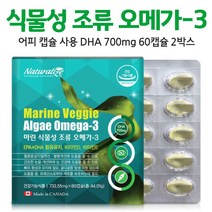 식물성 DHA 100% 알티지 오메가3 미세 조류 추출물 어피 캡슐 비타민D 첨가물 없는 건강기능식품 식약처인정 캐나다 완제품 비린내 X 임산부 온가족 학생 남성 여성 성인, 2박스, 60캡슐