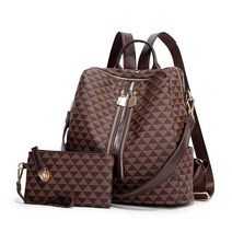 Makes 여성용 백팩 패션 PU 가죽 가방 디자인 컨버터블 사첼백 여행용 핸드백 및 지갑 2개 Brown-gg