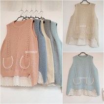 레이스 조끼 핑크 하늘색 중년 여성 조끼 올리졸리3MN97