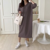 가을 50대 미시 엄마옷 편안한 빅사이즈 집에서입는 퍼프 긴팔 소매 박시핏 롱 원피스