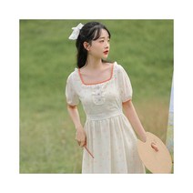 와이케이하우스 모델 리얼 샷 2021 여름 신작 감미롭고 나이를 줄이는 소녀 부드러운 반팔 꽃 무늬 쉬폰 드레스 6115_70246