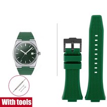 워치스트랩 호환 Tissot PRX Powermatic용 고무 스트랩 스테인리스 스틸 버클 퀵릴리즈 남성용 실리콘 교체 시계 밴드 T137.407/410 12mm, 9.Green black - 12mm