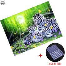 MJS (4+1) 보석십자수 DIY 캔버스형 세트 돈들어오는 풍수 BSX018 (비즈함 증정), 50x40 숲속 호랑이 일가