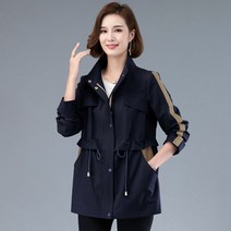 여성야상점퍼 배색 허리 스트링 하이넥 간절기 트렌치 봄잠바 빅사이즈 바람막이 아우터