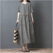 [실버캣] 여성 빅사이즈 루즈핏 체크 네츄럴 원피스