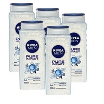 니베아 맨 퓨어 임팩트 쓰리인원 샤워젤 바디워시 올인원워시 500ml Nivea MEN Pure Impact 3-IN-1 Shower Gel, 5개