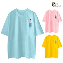 투체인지 피플스 M~5XL 빅사이즈 남자 여자 라운드 5부 오버핏 남녀공용 반팔 티셔츠