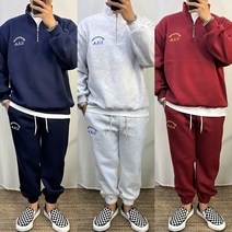 [기모] 남녀공용 오버핏 반집업맨투맨&조거팬츠 트레이닝세트 겨울 캠핑룩 3COLOR