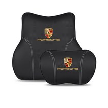 Ecool 포르쉐 차량용 허리쿠션 차량용 목쿠션 메모리폼 목베개 등받이 쿠션 718 911 마칸 박스터 카이맨 카이엔 타이칸 파나메라, 목쿠션+허리쿠션, 블랙