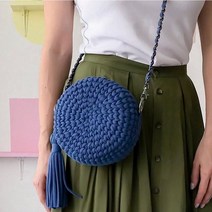손뜨개 가방 만들기 뜨개질 DIY 패키지 키트 코바늘 뜨기 탬버린 크로스백, 밝은베이지