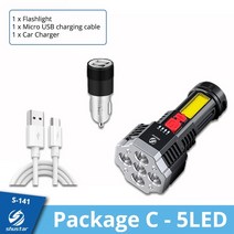 휴대용 손전등 미니 랜턴 조명 높은 전원 led 손전등 개 암 나무 열매 측면 경량, 5led 패키지 c, 충전식