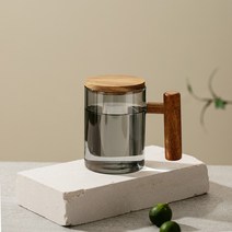 홈카페 찻잔 고급 나무 우드 원목 내열유리컵 인테리어 소품 호두나무 너도밤나무 손잡이 뚜껑, -개, 회색【덮여】【400ML】