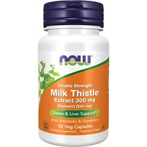 50 Veg Capsules NOW Supplements Silymarin Milk Thistle Extract 300 mg with Artichoke and Dandelion, 1