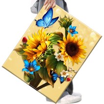 FASEN DIY 보석십자수 캔버스 형액자 세트 40 x 50cm, 40*50 cm, K087 파란 나비랑 해바라기요