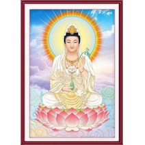 거실현관액자 백의 관세음보살 법당걸이 족자 관음상 불교사진용품, 폭160높이120, 크림 화이트