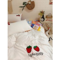 스타일 딸기 4 종 세트 면 순면 세척면 침구 이불 커버 소녀 용 하트 침대 3 ~ 4 종 세트