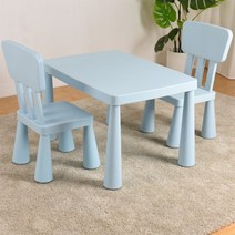 유치원 어린이 테이블과 의자 Xinlan IKEA 학습 테이블과 의자 책상 광장 테이블 게임 테이블 귀여운 두꺼운 아기 테이블, 파란색 테이블   2개의 정사각형 등받이 의자