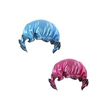 2 Pcs Double Layer Waterproof Satin Shower Caps White Dot Pattern Bath Cap for Kids Baby Girls Boys(, 1