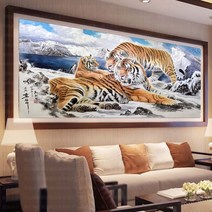 백두산에서 뛰어노는 호랑이 가족 그림 보석십자수 불운과 액운을 막아주는 큐빅 비즈 구슬 십자수, 150x80cm