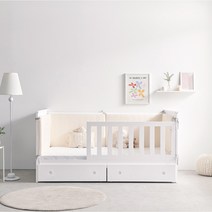 리홈스튜디오 에리카 데이베드 원목 100% 안전가드 아기침대 슈퍼싱글 (안전가드 포함), 03.프레임SS+안전가드+낮은 독립 매트, 화이트워시