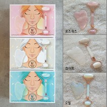 [스펀지팝] 미라클스톤-로즈쿼츠 얼굴 롤러 괄사 세트 마사지기 경락리프팅, 로즈쿼츠(핑크)