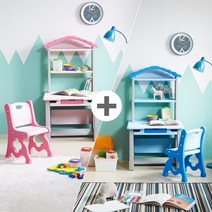 하이지니프로 2세트 책꽂이있는 유아책상의자 / 두아이를 위한 학습 놀이공간 풀세트 / 어린이날선물, 파스텔핑크+파스텔핑크