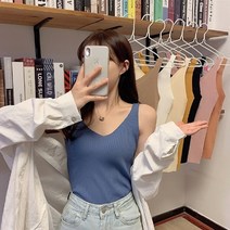 어바웃스타일 골지 V넥 나시 민소매 티셔츠
