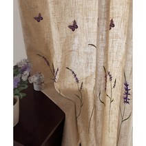 SKANDSALO 퍼플 라벤더 자수 린넨 커튼