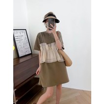모던 캐주얼 루즈핏 차렵패치 페이크 투웨이 원피스