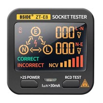 랜테스터기 BSIDE ZT-E8 디지털 RCD 소켓 테스터 EU 미국 영국 플러그 LCD 콘센트 검사기 NCV 전압 검출기 접지 제로 라인 검사, 01 ZT-E8 EBTN display