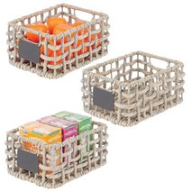 MDesign 부레옥잠 오픈 위브 주방 캐비닛 팬트리 바구니 간식 농산물 채소 파스타용 칠판 라벨 내장 - 식품 안전성 3팩 그레이 워시492932, Gray