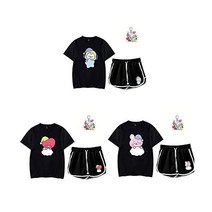 【키 홀더 첨부! 】 방탄 소년단 파자마 룸웨어 상하 세트 스포츠 슈트 T 셔츠 목욕 가운 패션 여름 옷 차가운 반소매 짧은 팬츠 반바지 잠옷 레저 웨어 아이돌 응원복 부부 페어, 치미, 엘