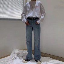 남자슬림일자 80 년 대 클래식 레트로 솔리드 무지 데님 바지남자 와이드 루즈핏 마이크로 부츠컷 발 빅진 3822684895