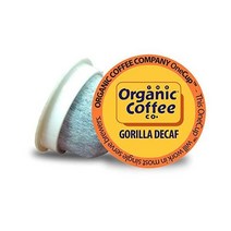 Organic Coffee Co. OneCUP Gorilla DECAF 80 Ct 천연수 처리 미디엄 라이트 로스트 퇴비화 가능 커피 포드 큐리그 2.0 포함 K 컵 호환, 고릴라 디카페인, 80개(1팩)