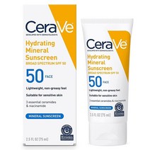 CeraVe 자외선 차단 크림 70.9ml 1팩 SPF 50 민감성 피부용 산화아연 & 이산화 티타늄 성분 함유 100% 미네랄 (포장은 다를 수 있음), Mineral Sunscreen