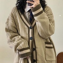 여성 봄 여름 롱 크롭 오버핏 니트 가디건 Deeptown 한국 스타일 스웨터 카디건
