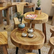 통나무 커피 테이블 원목탁자 우드판 다과테이블 700, 70-79CM높이변경가능(연철다리)