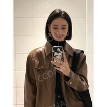 여성 자켓 가죽 레더 짧은 페이크레더 에코레더 여자 노카라 숏 간절기 크롭 지컷