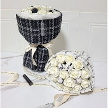 대구 발렌타인데이 화이트데이 장미 비누꽃다발 라인비누꽃 15송이 사탕4개 포함 트위드원단포장, 블랙