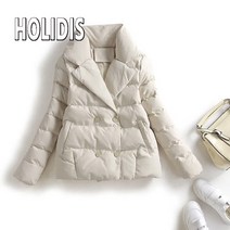 HOLIDIS 여성 슬림핏 숏 패딩 면복 자켓 가을 겨울 패션 도톰 코트 더블 정장 칼라