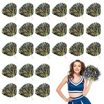 EsLuker.ly 12팩 치어리더 폼폼 배턴 핸들 메탈릭 포일 폼폼 핸드 플라워 스포츠 응원 볼 댄스 팬시 드레스 나이트 파티용 (블루/실버) 477093, 24pcs Blue/Gold