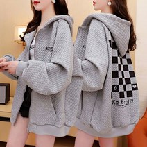 뚱뚱한 빅사이즈 키치한 와플 코트 여성 겨울 가을 두터운 융털 가디건 맨투맨 상의