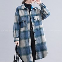 지홍 가을겨울 루즈핏 체크 롱셔츠 블라우스 남방