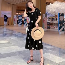 여름 도트 쉬폰 반팔 여름 스퀘어넥 원피스 빅사이즈 ZH23041413