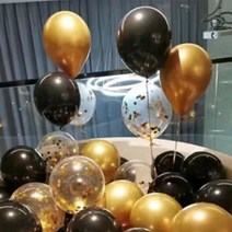 뷰라뷰 파티풍선 50개 + 공기펌프 + 10M 리본1롤, 09.골드+블랙+골드스팽글