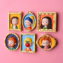 유명한 그림 자석 반 고흐 진주귀걸이 소녀 냉장고 자석 3D 입체 인물화 명화 자석, 인물화  6개 세트
